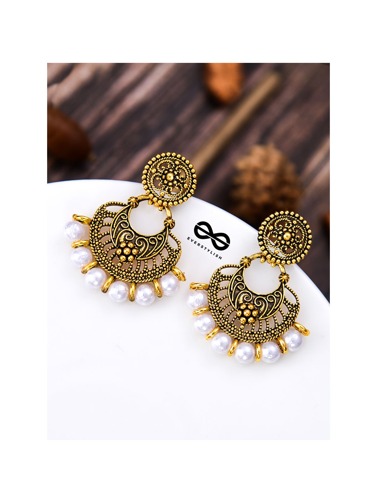 The Golden Pearl Artwork - Oxidised Boho Earrings