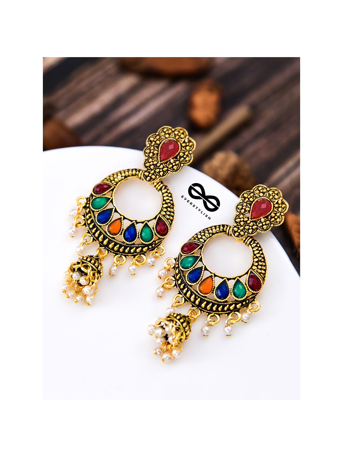 The Golden Embellished Jhumki Artwork - Embellished Oxidised Earrings