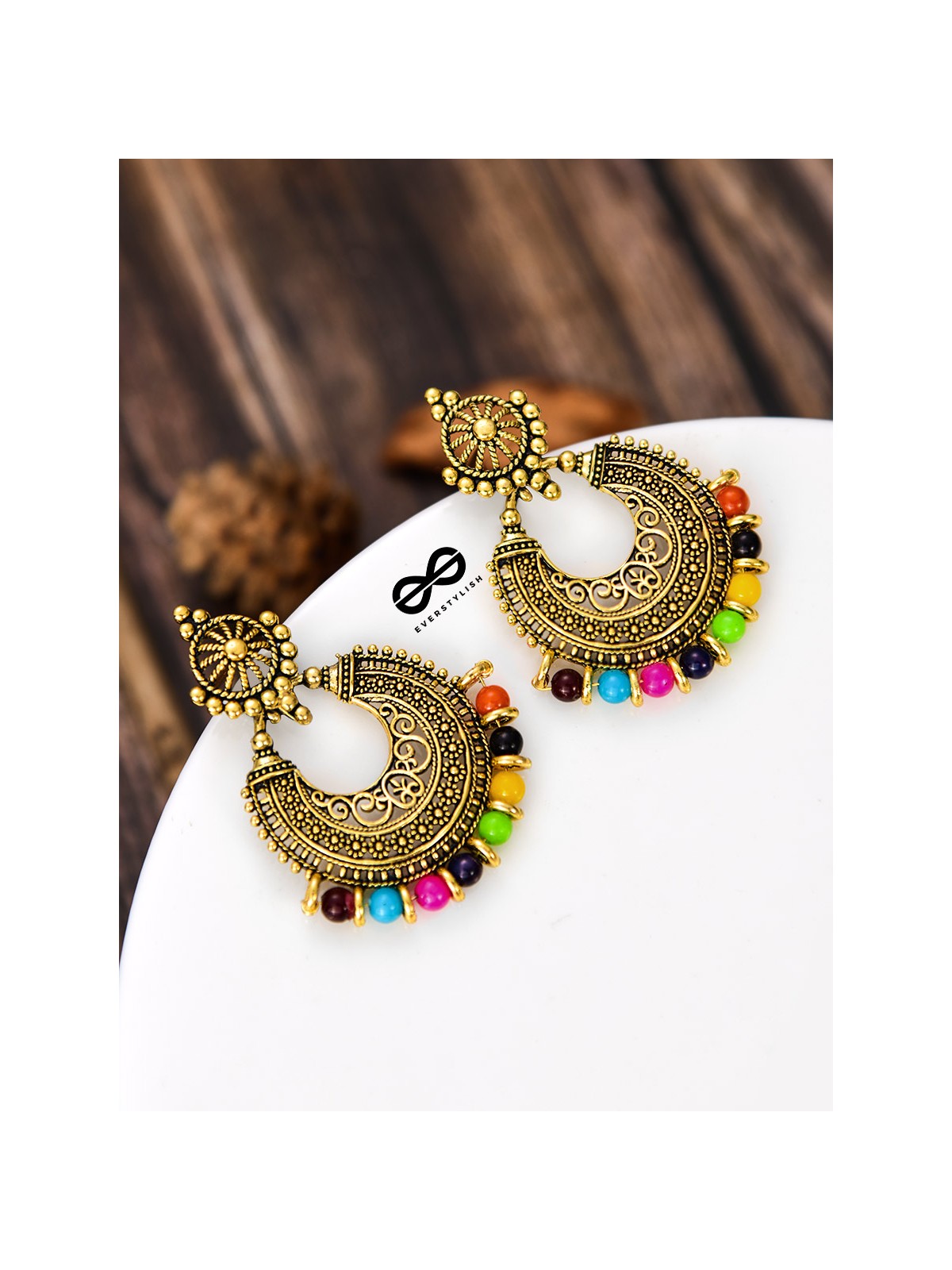 The Elegant Motif Pearls (Golden-Multicolour) - Oxidised Boho Earrings