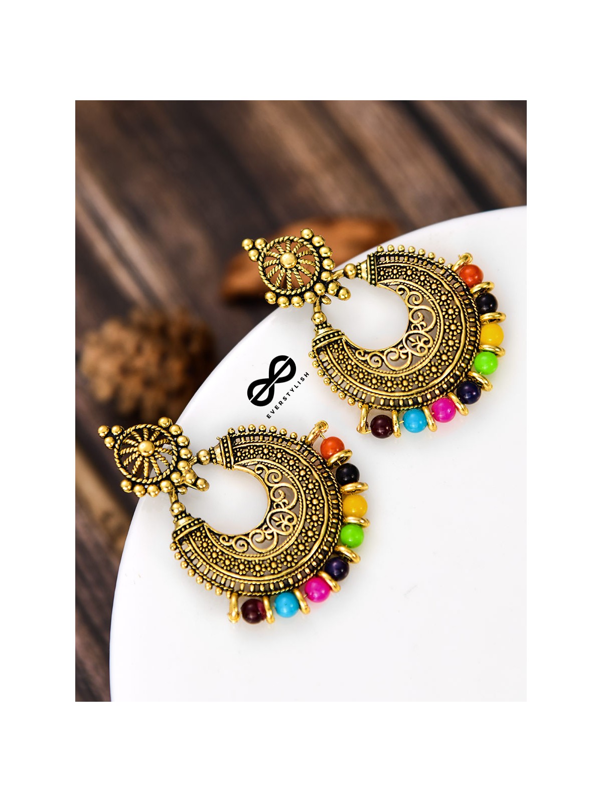 The Elegant Motif Pearls (Golden-Multicolour) - Oxidised Boho Earrings