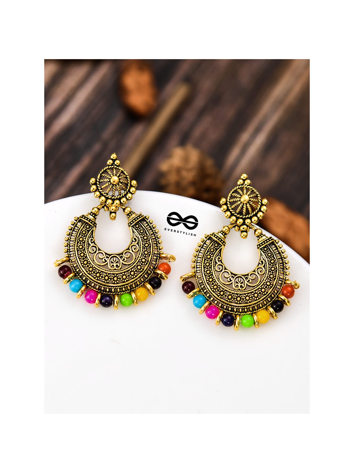 The Elegant Motif Pearls (Golden-Multicolour) - Oxidised Boho Earrings