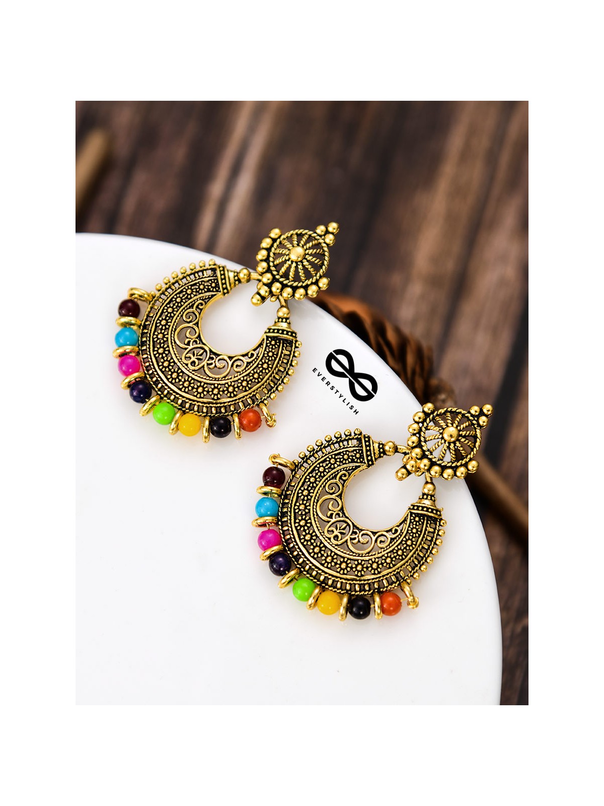The Elegant Motif Pearls (Golden-Multicolour) - Oxidised Boho Earrings