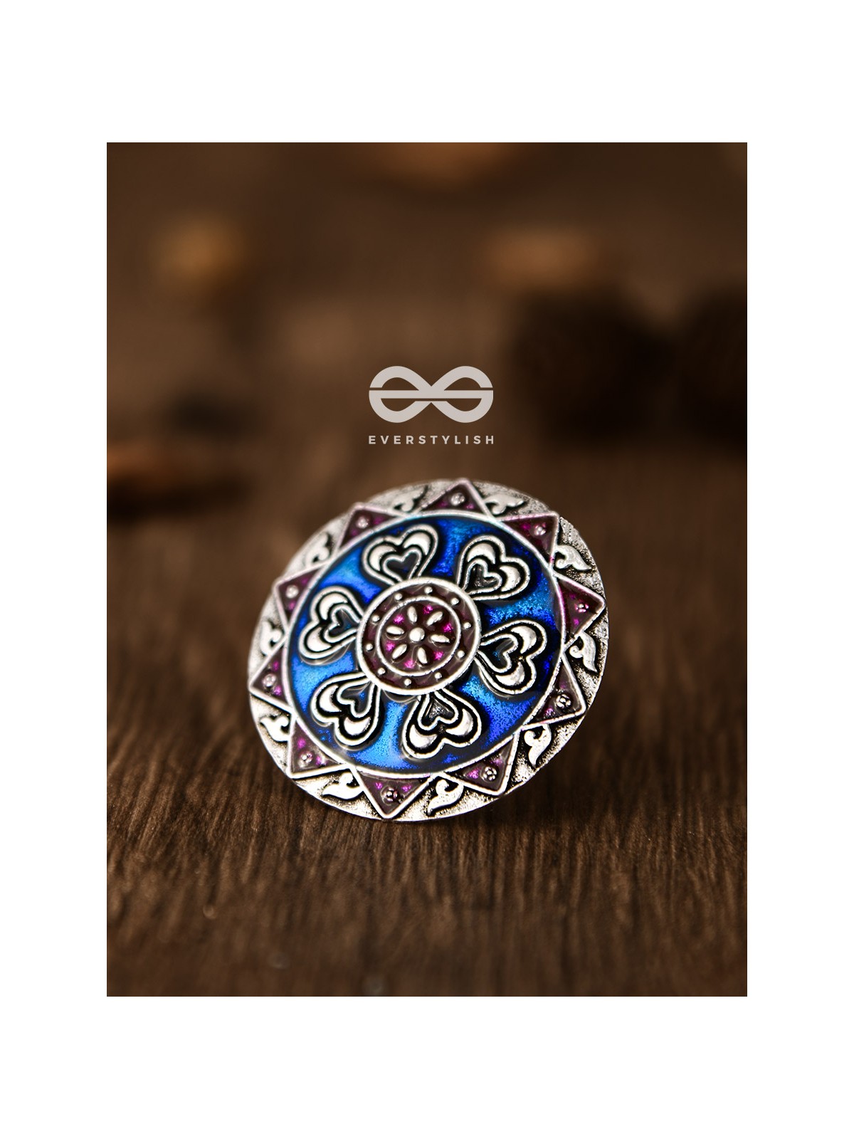 The Intricate Meenakari Adjustable Ring - (Pink-Blue) - Embellished Oxidised Collection