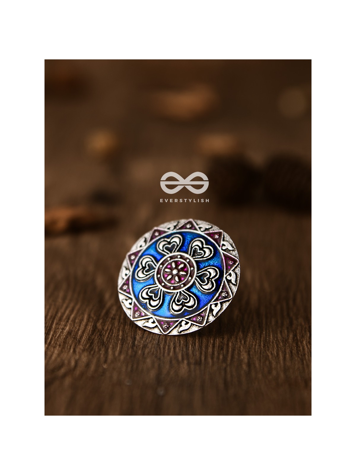 The Intricate Meenakari Adjustable Ring - (Pink-Blue) - Embellished Oxidised Collection