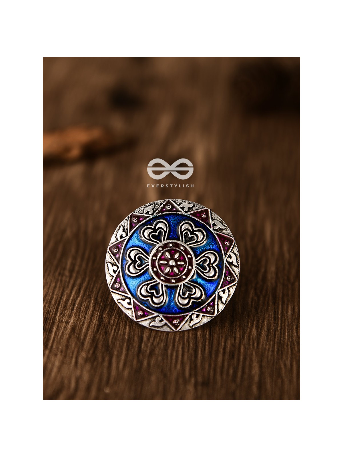 The Intricate Meenakari Adjustable Ring - (Pink-Blue) - Embellished Oxidised Collection