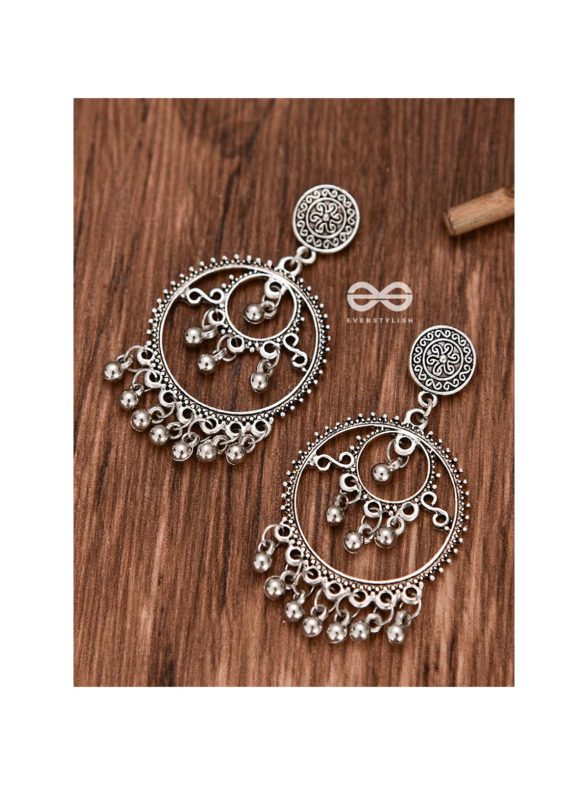 The Dangling Playful Circles - Oxidised Boho Earrings