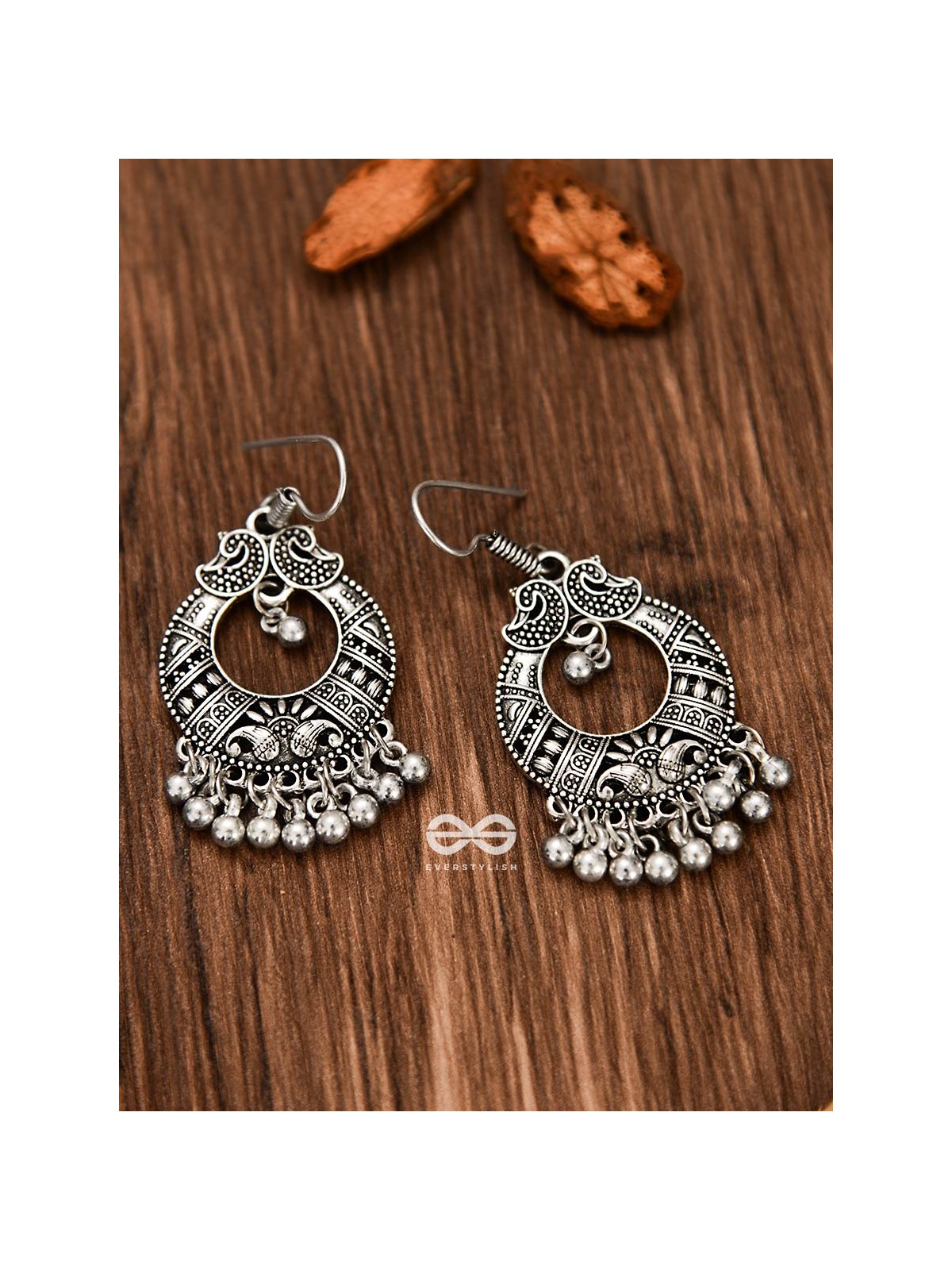 The Intricate Peacock Artwork - Oxidised Dangling Earrings