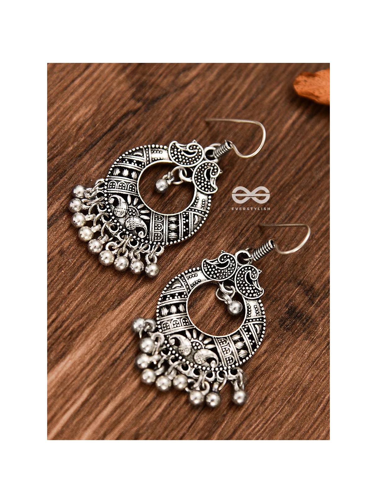 The Intricate Peacock Artwork - Oxidised Dangling Earrings