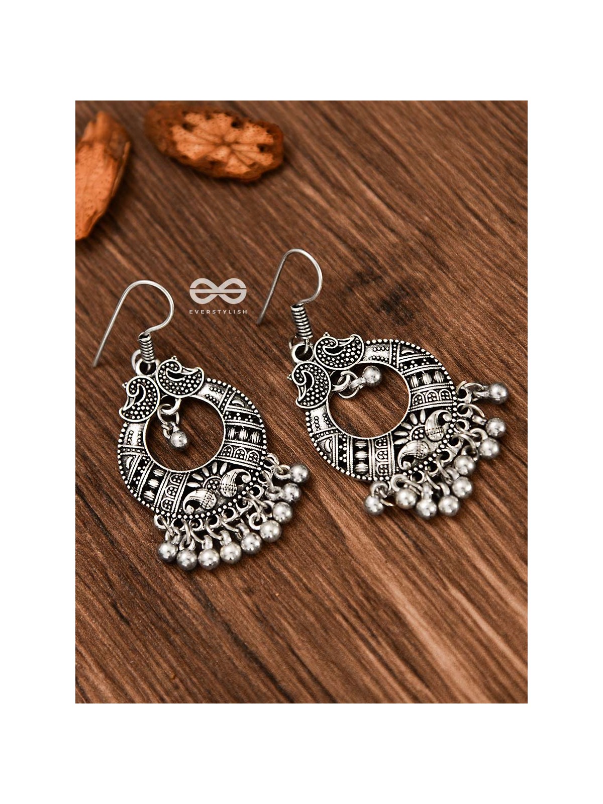 The Intricate Peacock Artwork - Oxidised Dangling Earrings