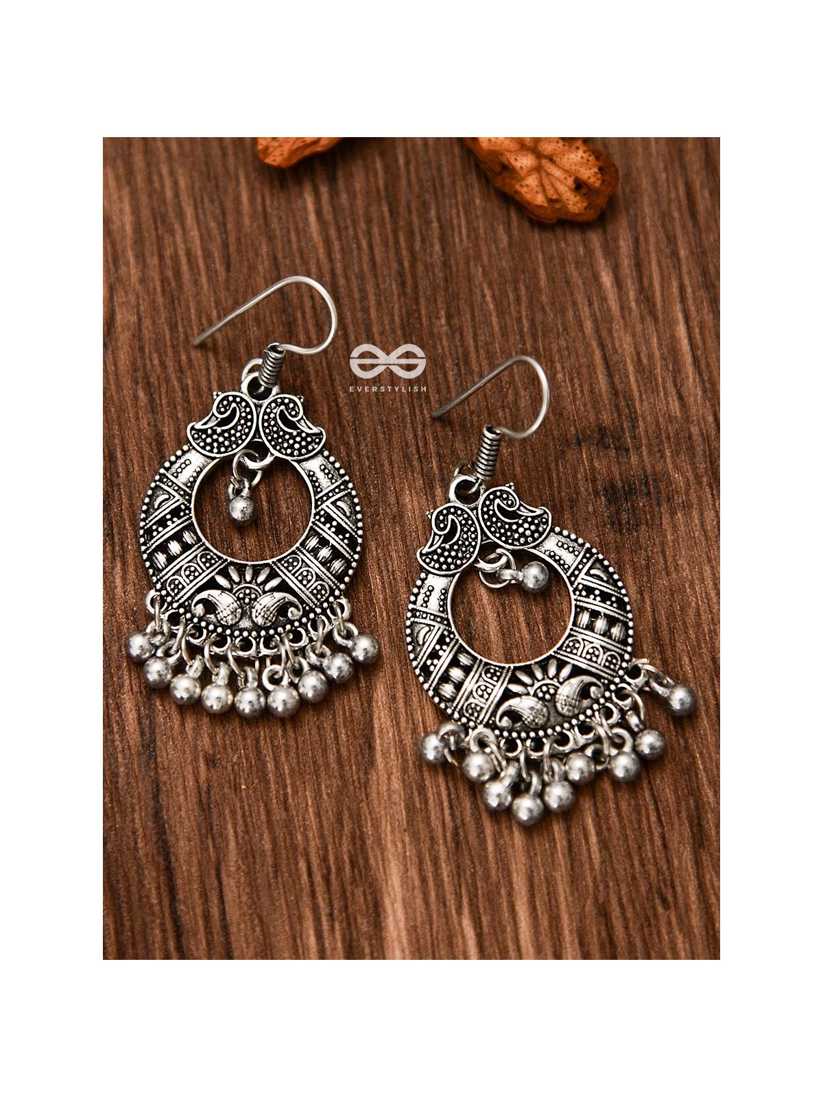 The Intricate Peacock Artwork - Oxidised Dangling Earrings
