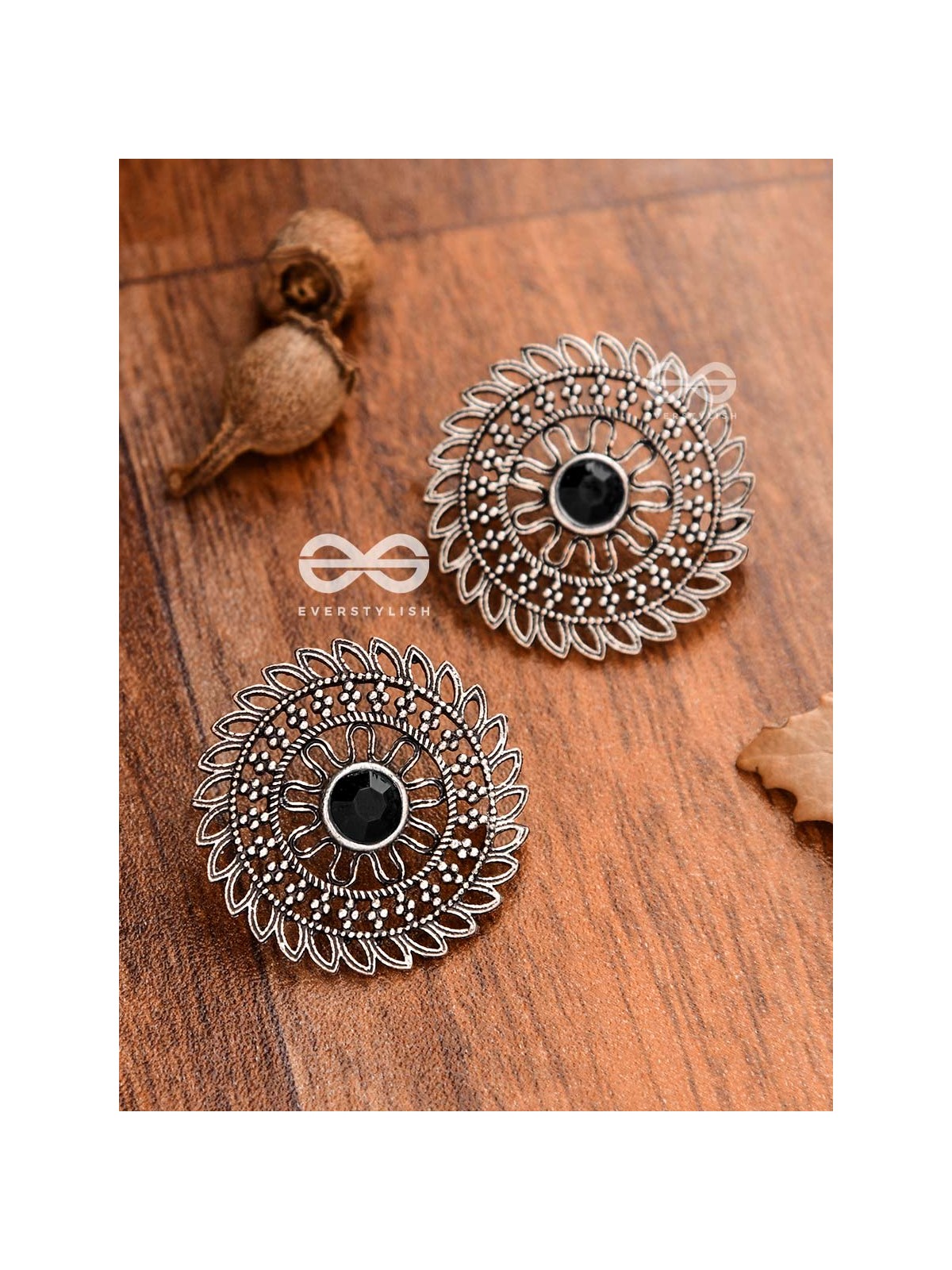 The Elegant Mesh Studs (Onyx Black) - The Embellished Oxidised Collection