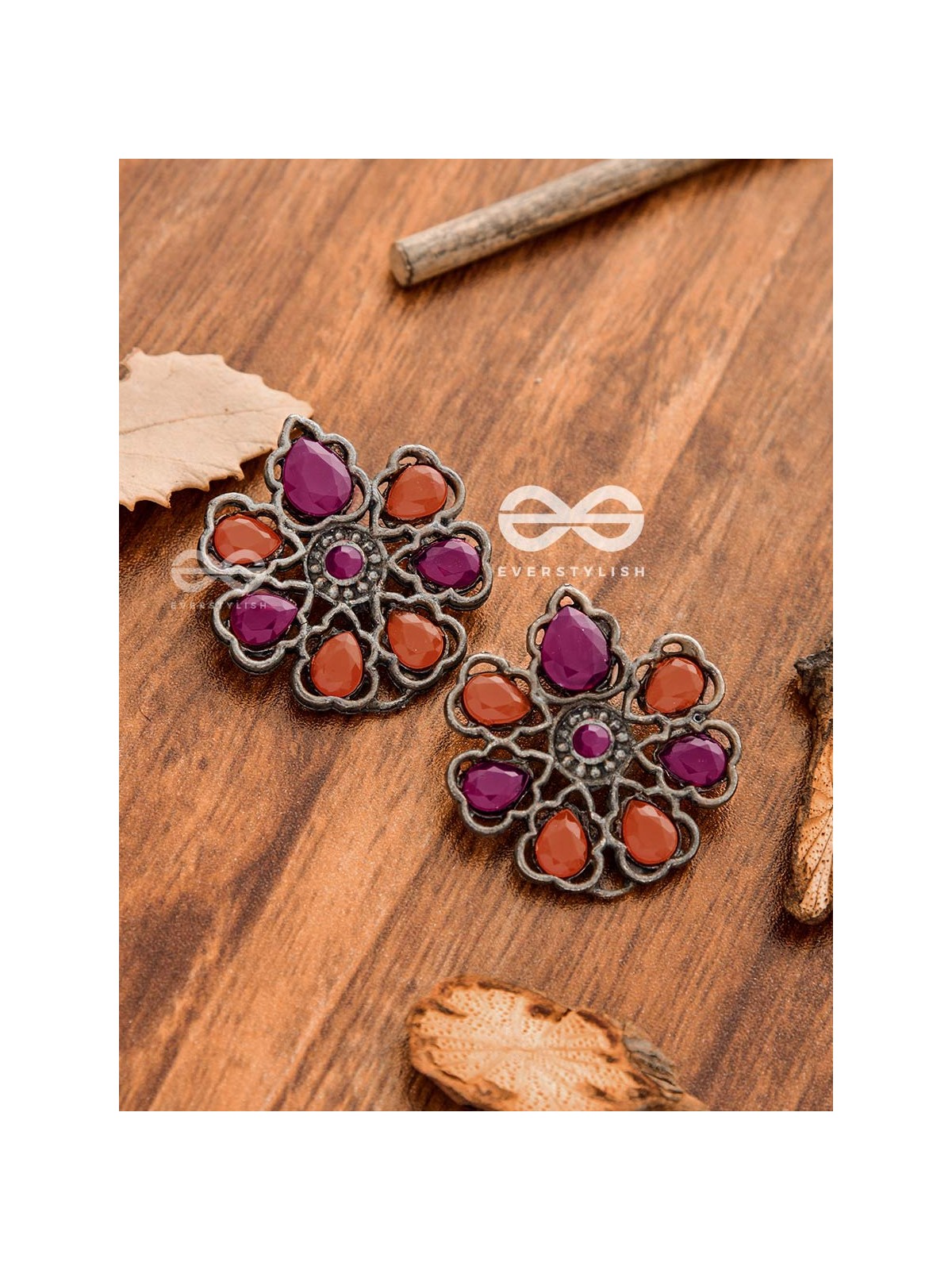 The Elegant Carved Beauties ( Ruby-Orange ) - Embellished Oxidised Collection