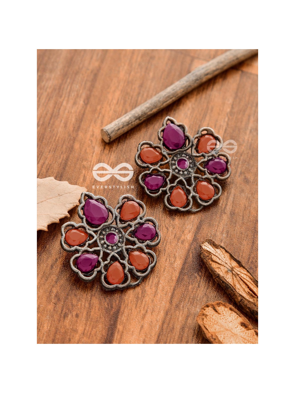 The Elegant Carved Beauties ( Ruby-Orange ) - Embellished Oxidised Collection