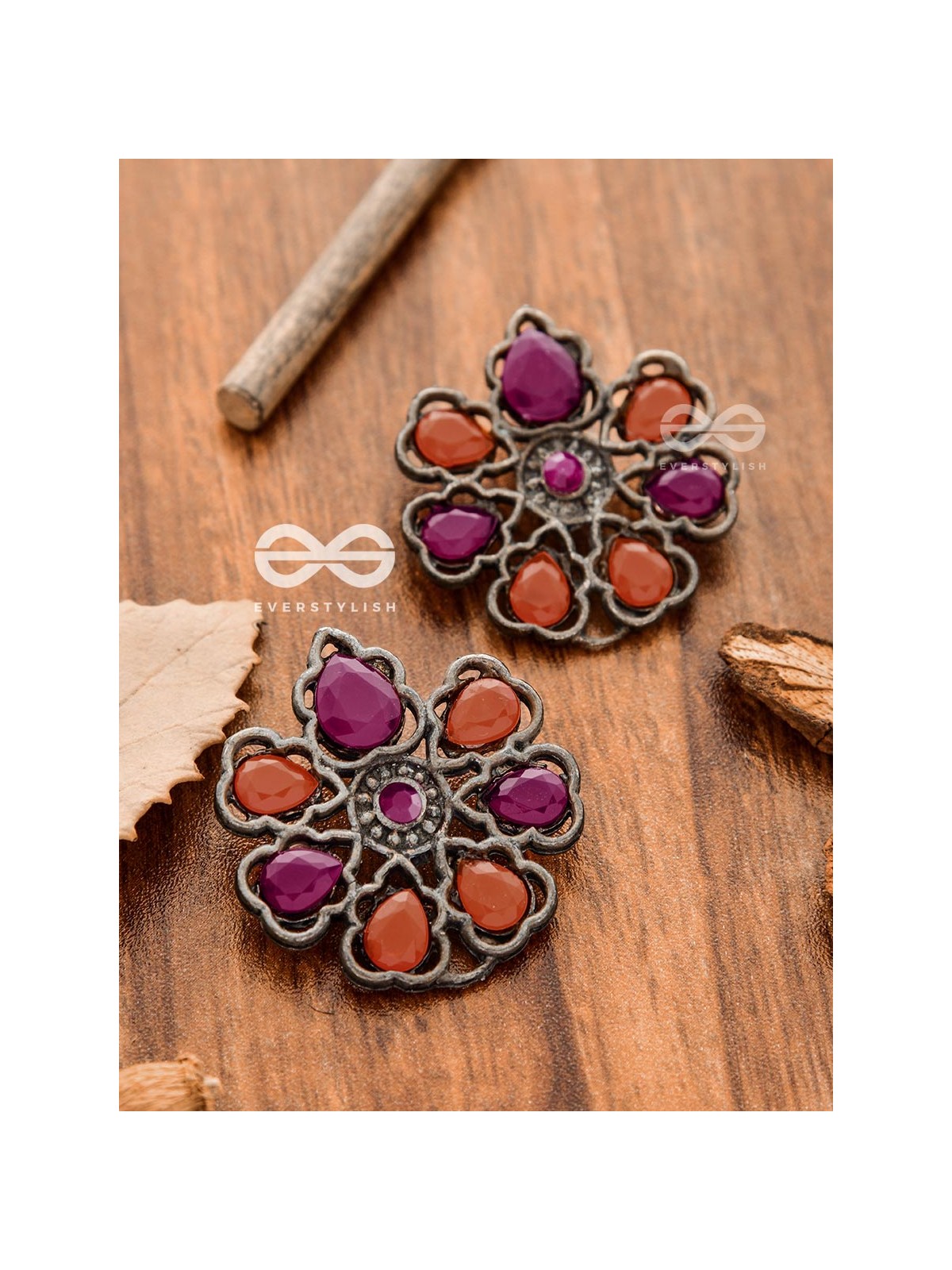 The Elegant Carved Beauties ( Ruby-Orange ) - Embellished Oxidised Collection