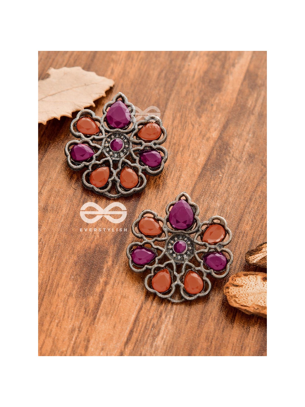 The Elegant Carved Beauties ( Ruby-Orange ) - Embellished Oxidised Collection