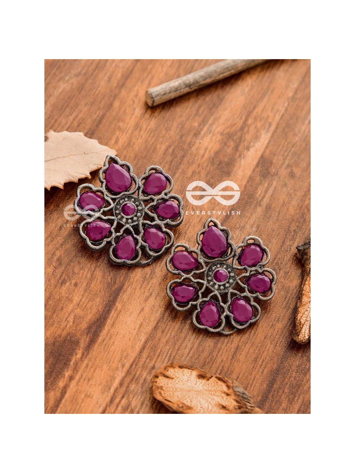 The Elegant Carved Beauties (Ruby Red) - Embellished Oxidised Collection