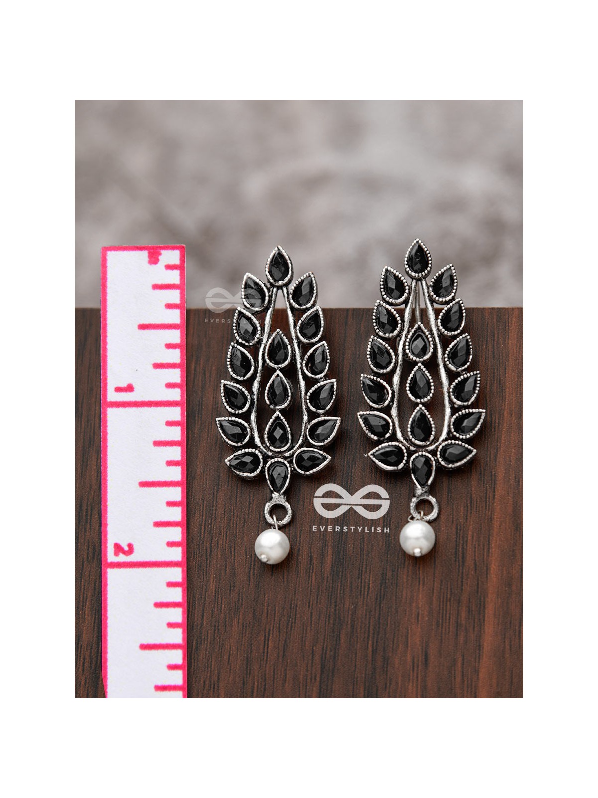 The Shimmering Leaves (Onyx Black)- Embellished Oxidised Earrings