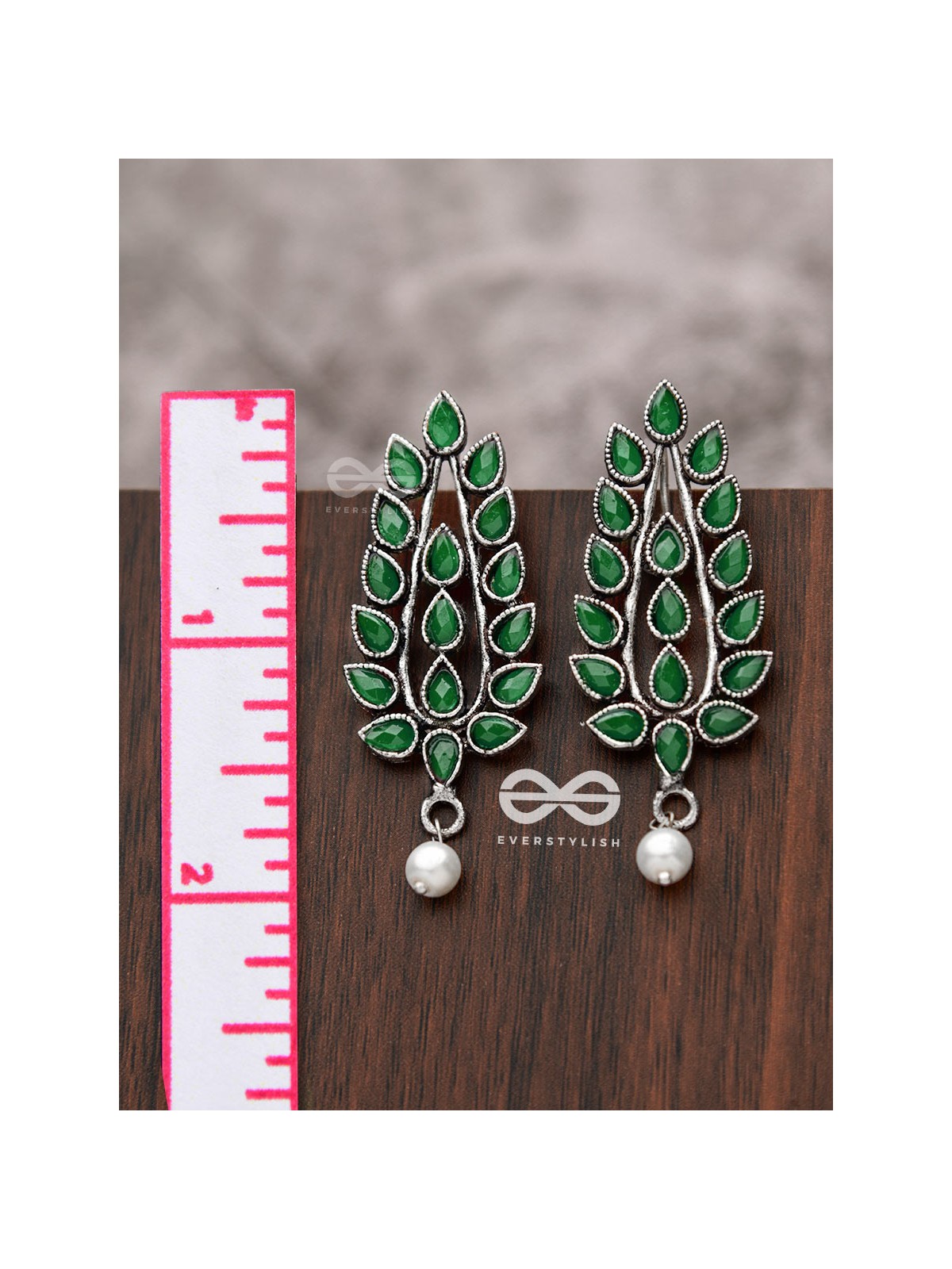The Shimmering Leaves (Emerald Green)- Embellished Oxidised Earrings