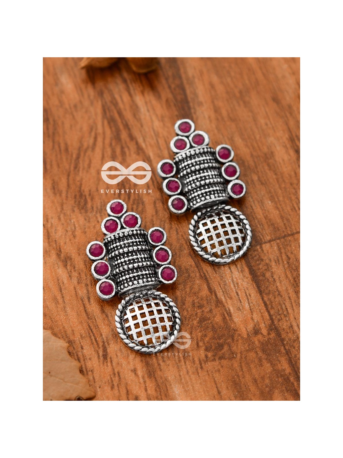 God in the Details (Ruby Red) - Embellished Oxidised Studs