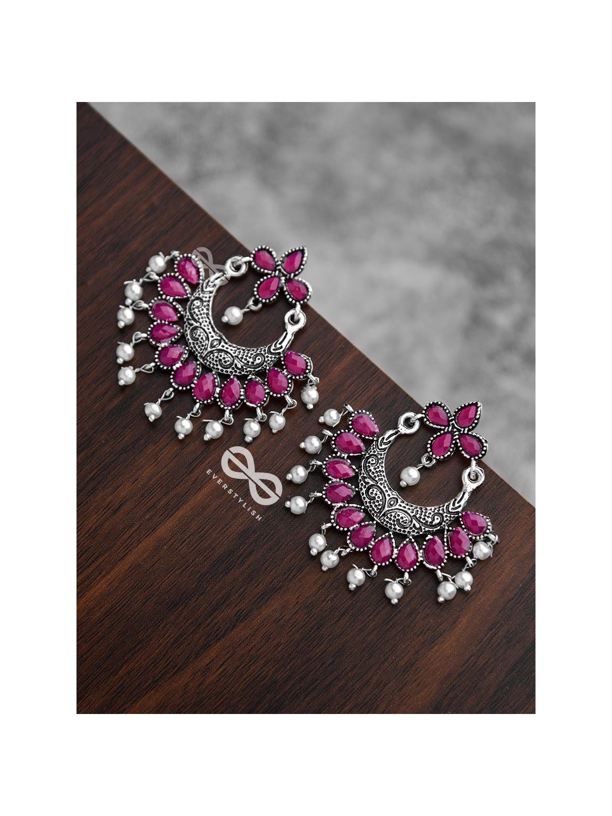 The Elegance of Royalty (Ruby Red) - Embellished Oxidised Earrings