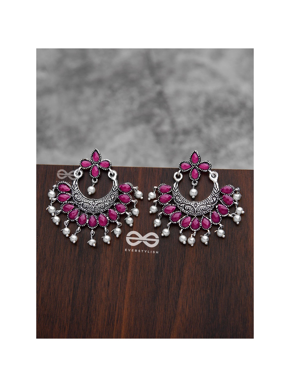 The Elegance of Royalty (Ruby Red) - Embellished Oxidised Earrings