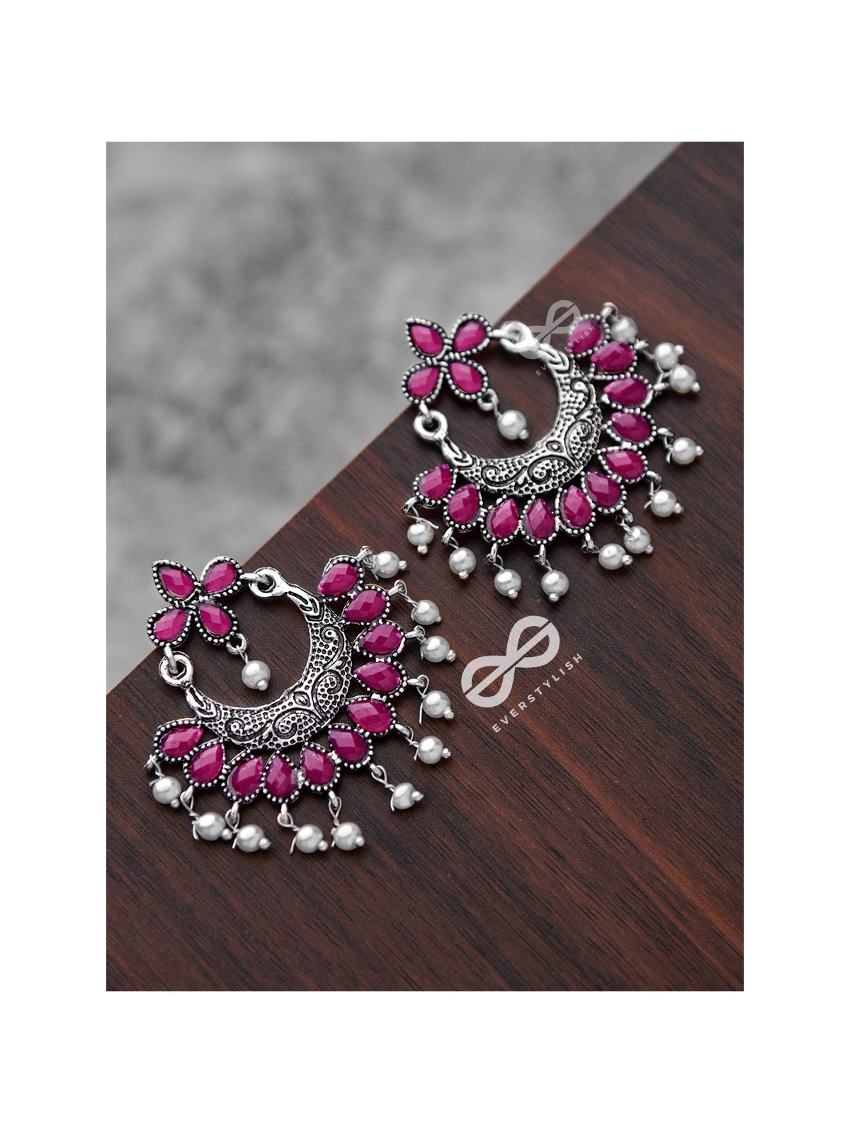The Elegance of Royalty (Ruby Red) - Embellished Oxidised Earrings