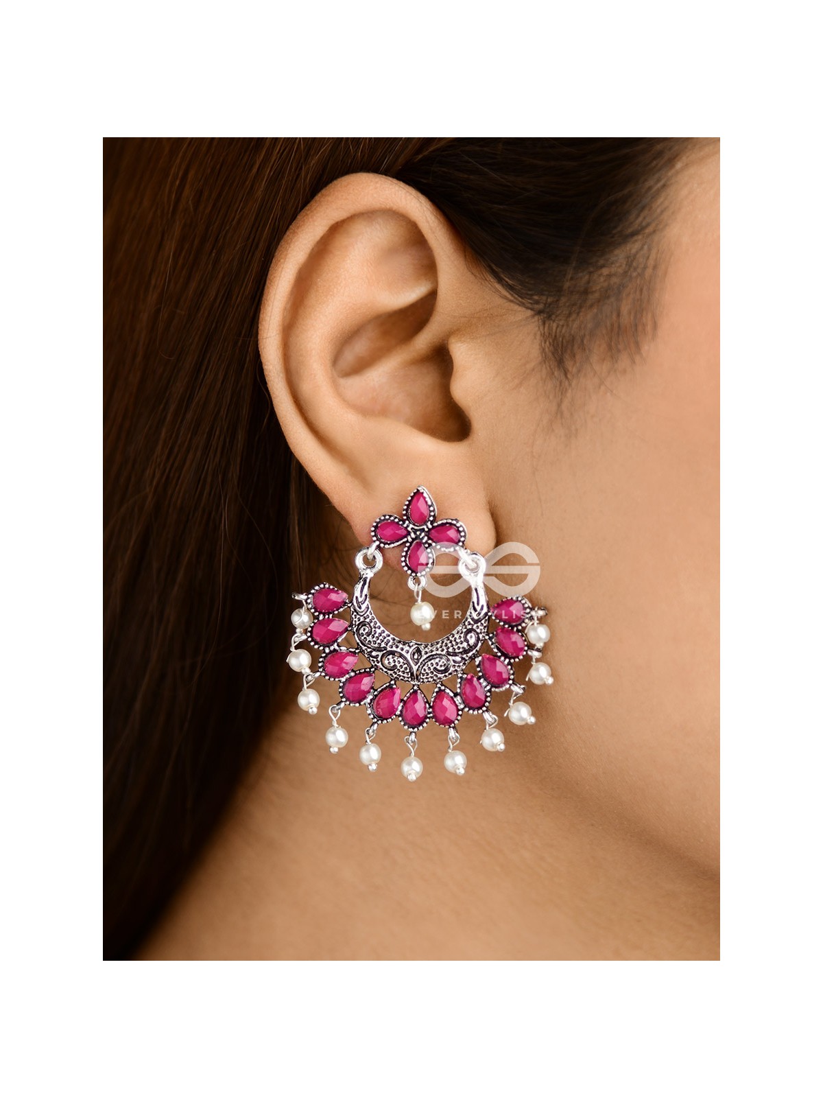 The Elegance of Royalty (Ruby Red) - Embellished Oxidised Earrings