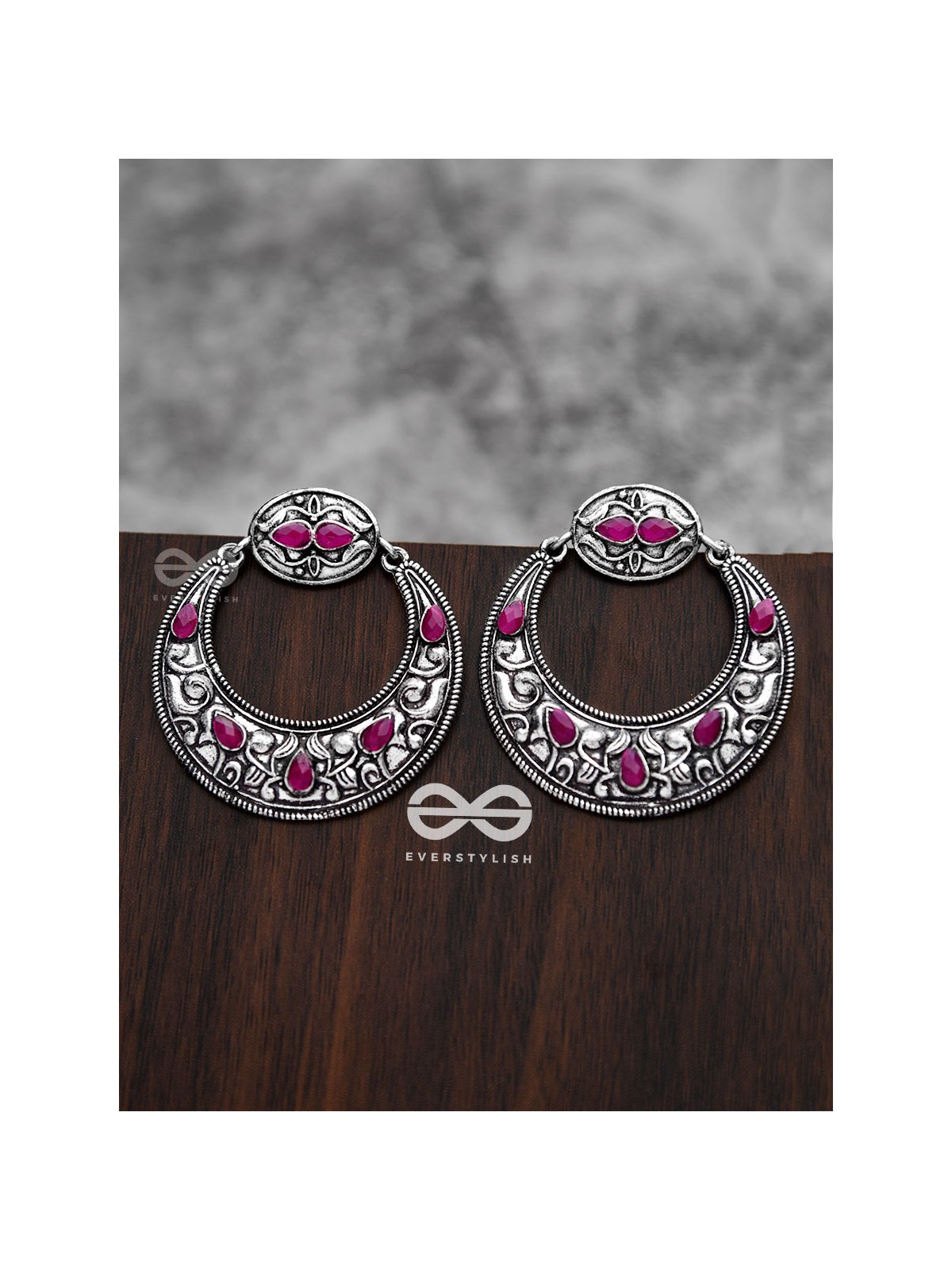 The Elegant Desire (Ruby Red) - Embellished Oxidised Earrings