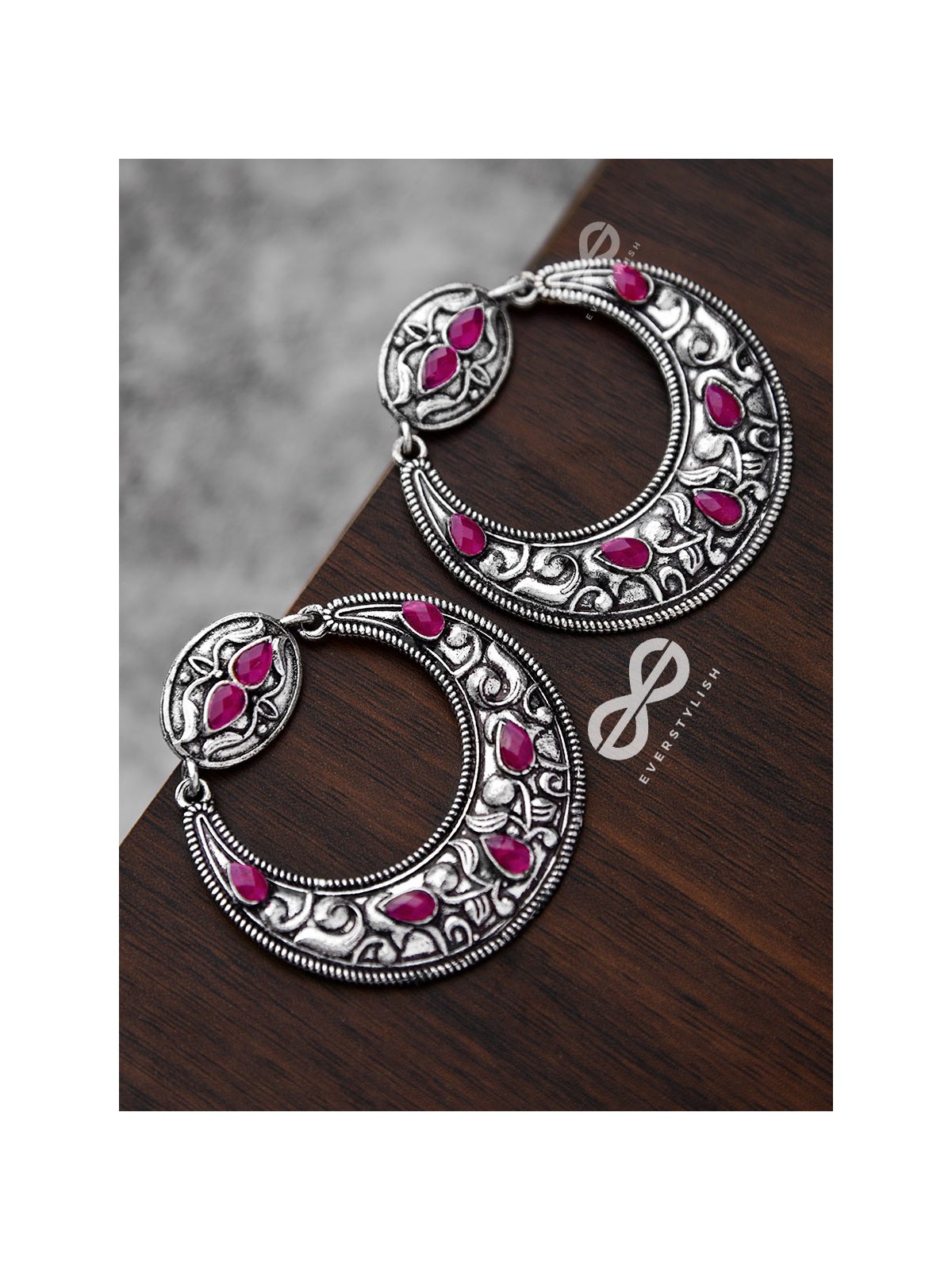 The Elegant Desire (Ruby Red) - Embellished Oxidised Earrings