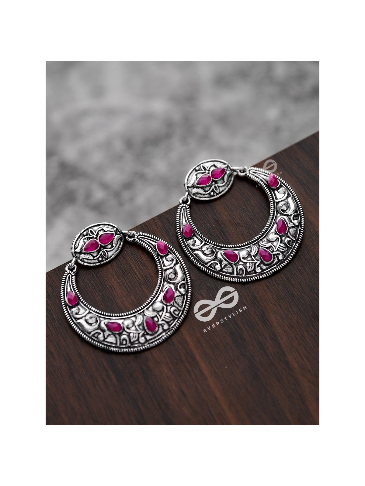 The Elegant Desire (Ruby Red) - Embellished Oxidised Earrings