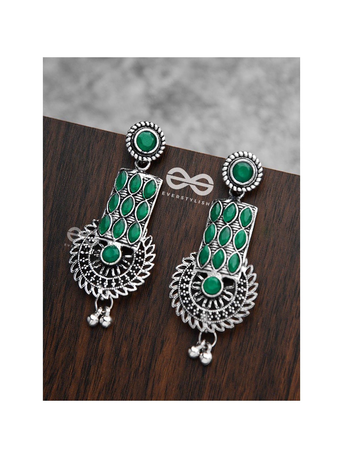 The Studded Artistry - Emerald Green - The Embellished Oxidised Collection