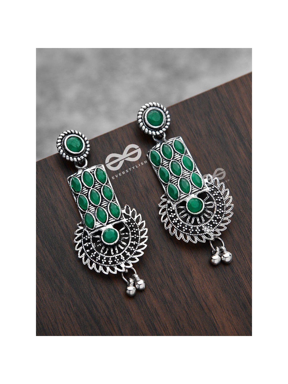 The Studded Artistry - Emerald Green - The Embellished Oxidised Collection