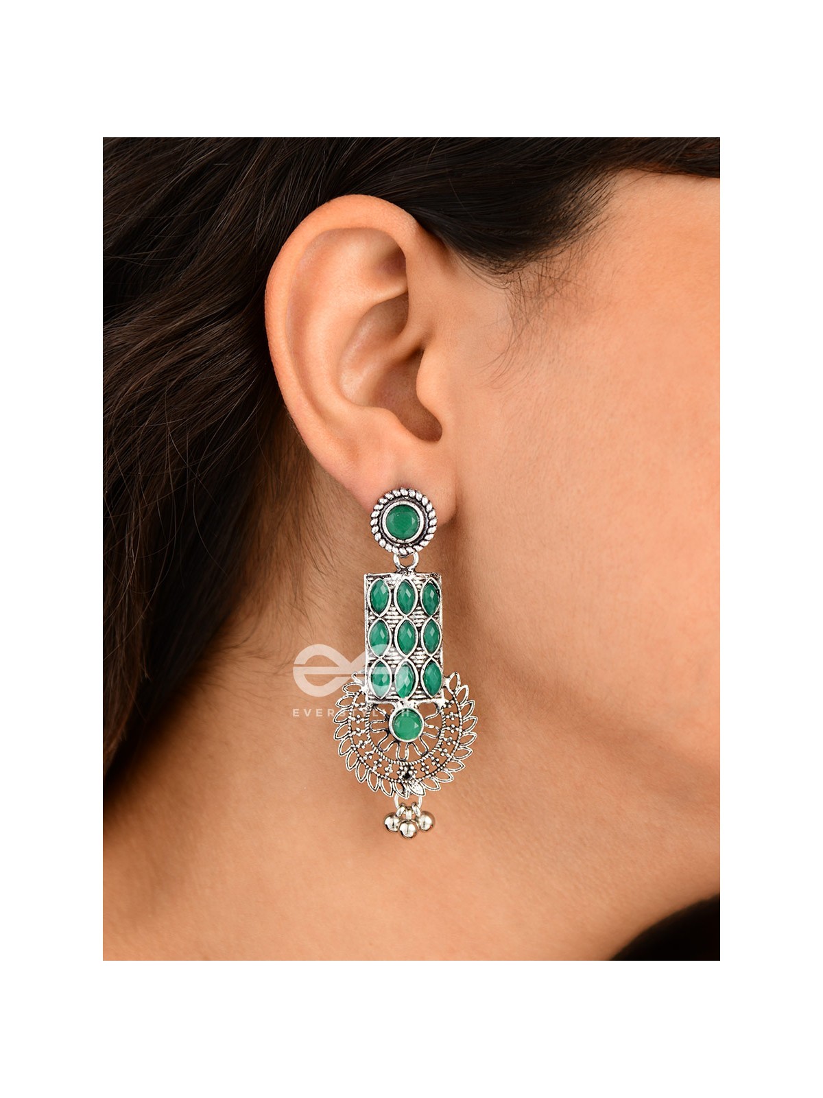 The Studded Artistry - Emerald Green - The Embellished Oxidised Collection