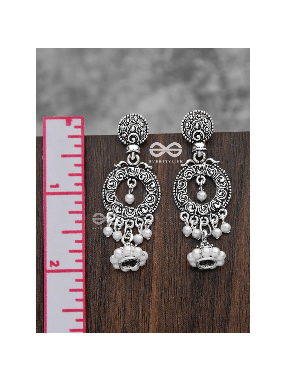The Layered Pearl Motif Jhumkis - Oxidised Boho Earrings