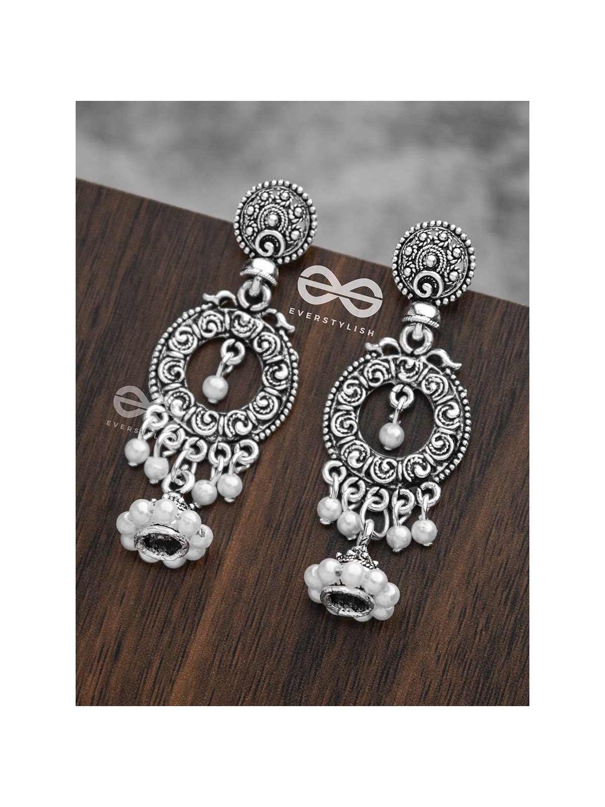 The Layered Pearl Motif Jhumkis - Oxidised Boho Earrings