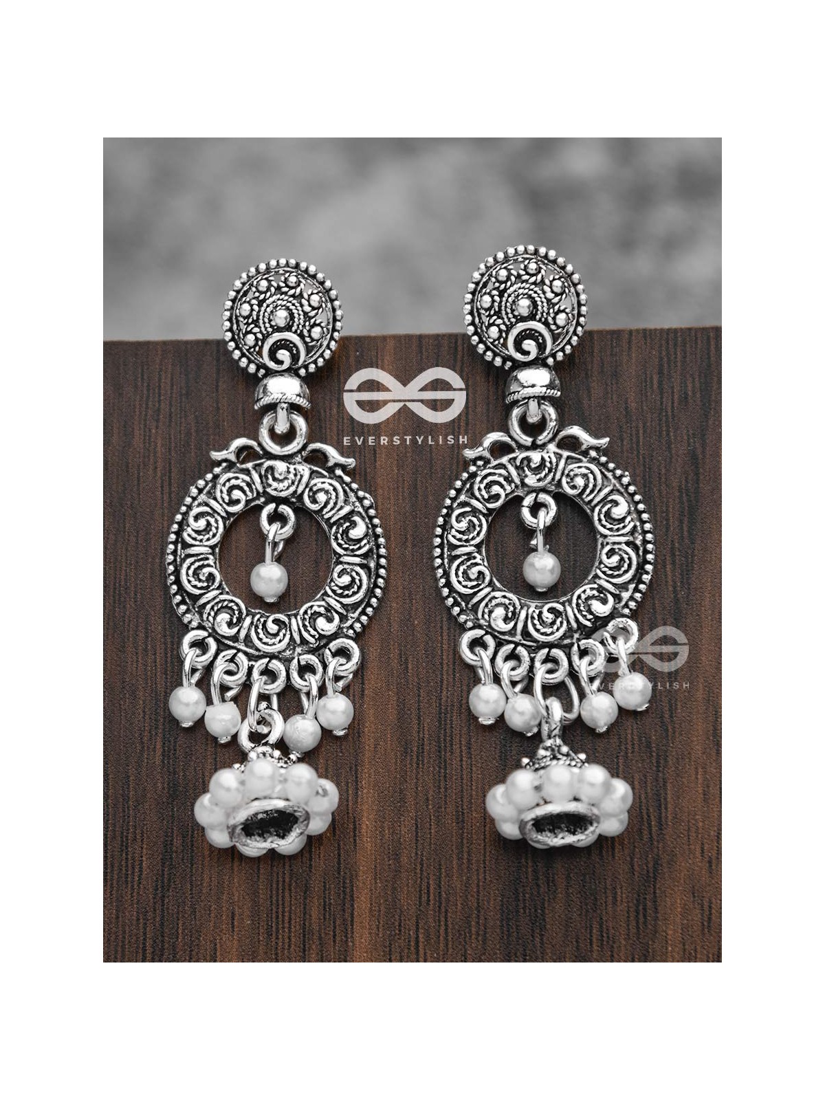 The Layered Pearl Motif Jhumkis - Oxidised Boho Earrings