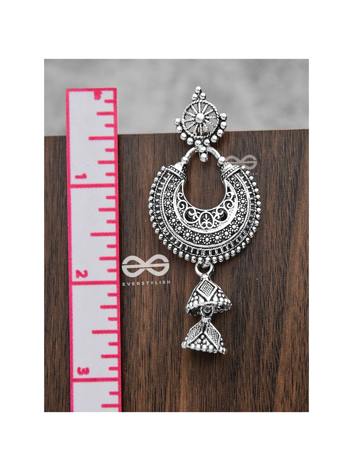 The Motif Moon Double Layered Jhumkis (Silver)