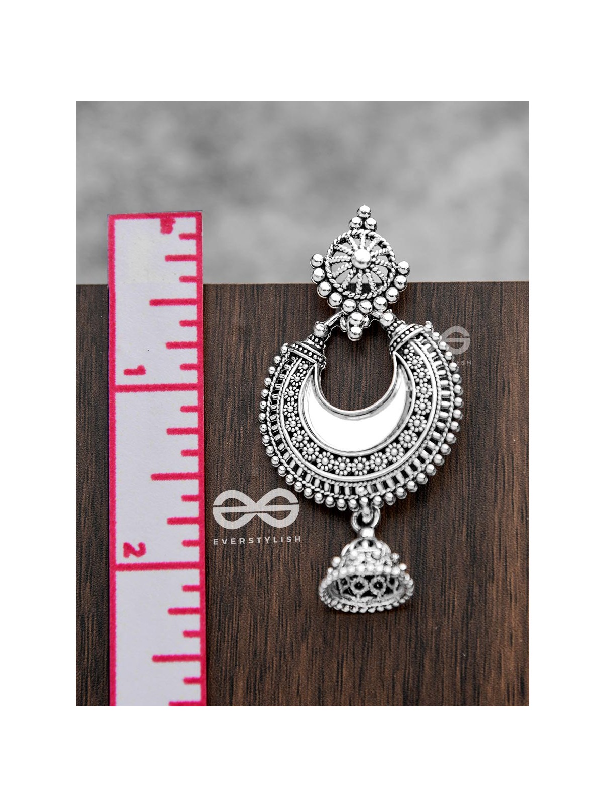 The Intricate Mirror Moon Jhumkis - Oxidised Boho Earrings