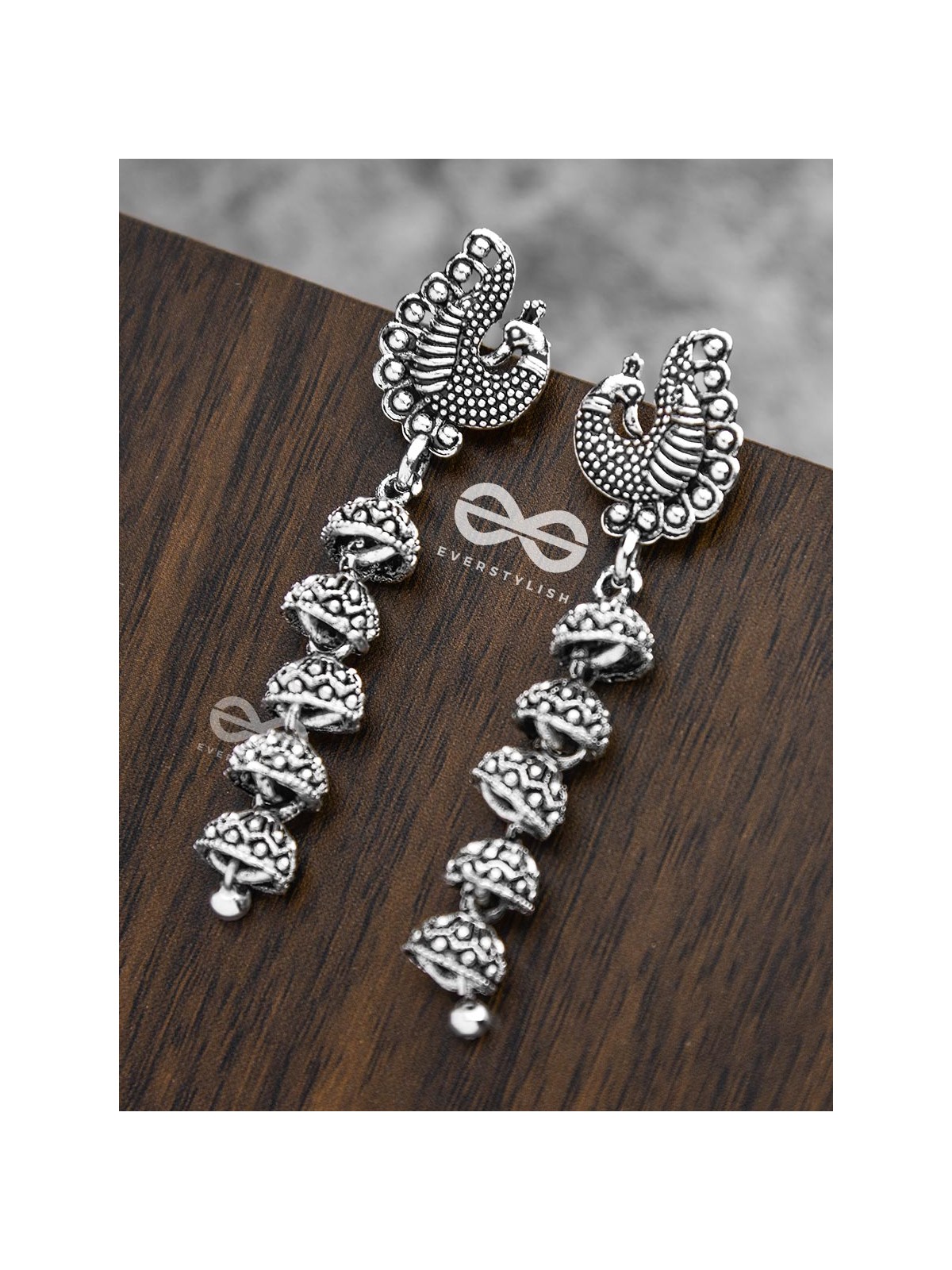 The Five-Layered Peacock Jhumkis - Oxidised Boho Earrings