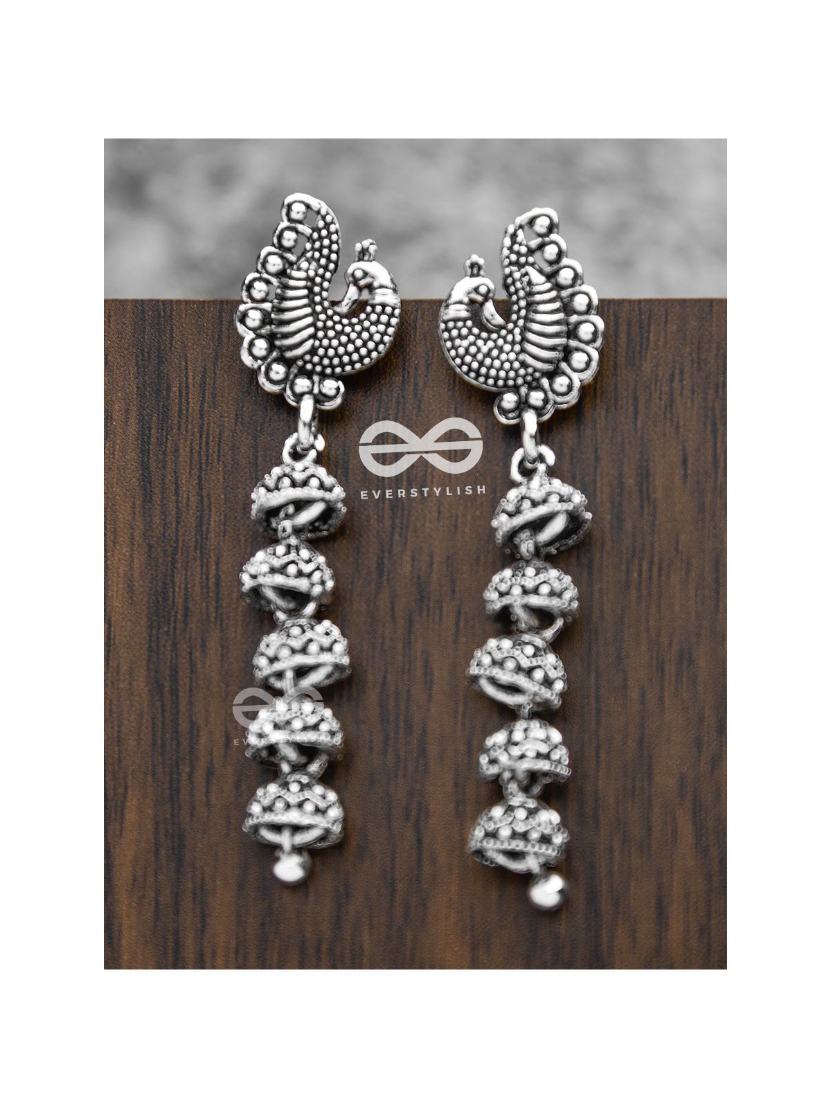 The Five-Layered Peacock Jhumkis - Oxidised Boho Earrings