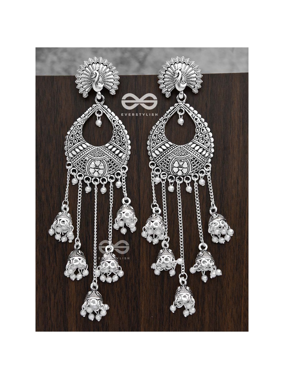 The Bohemian Peacock Artwork - Five Jhumki Earrings
