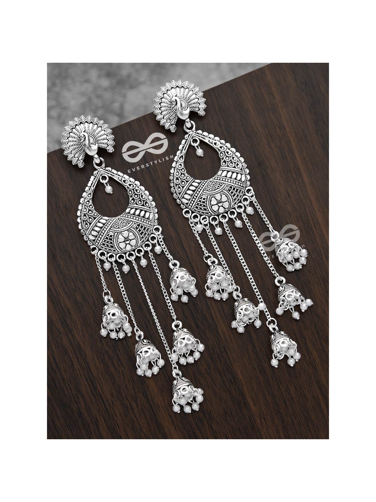 The Bohemian Peacock Artwork - Five Jhumki Earrings