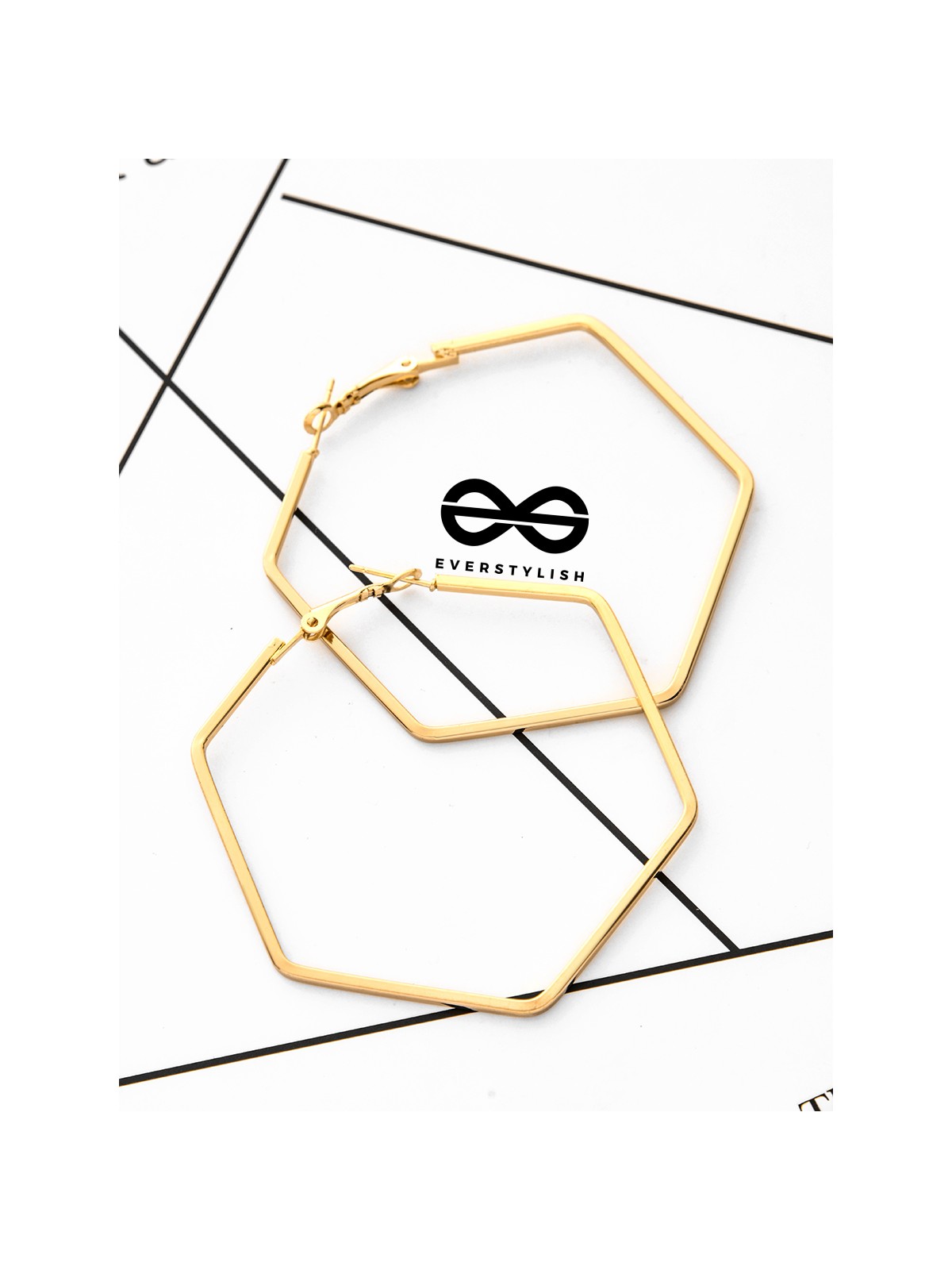 The Hypnotic Hexagonal Hoops (Golden) - Casual Daily-wear Earrings