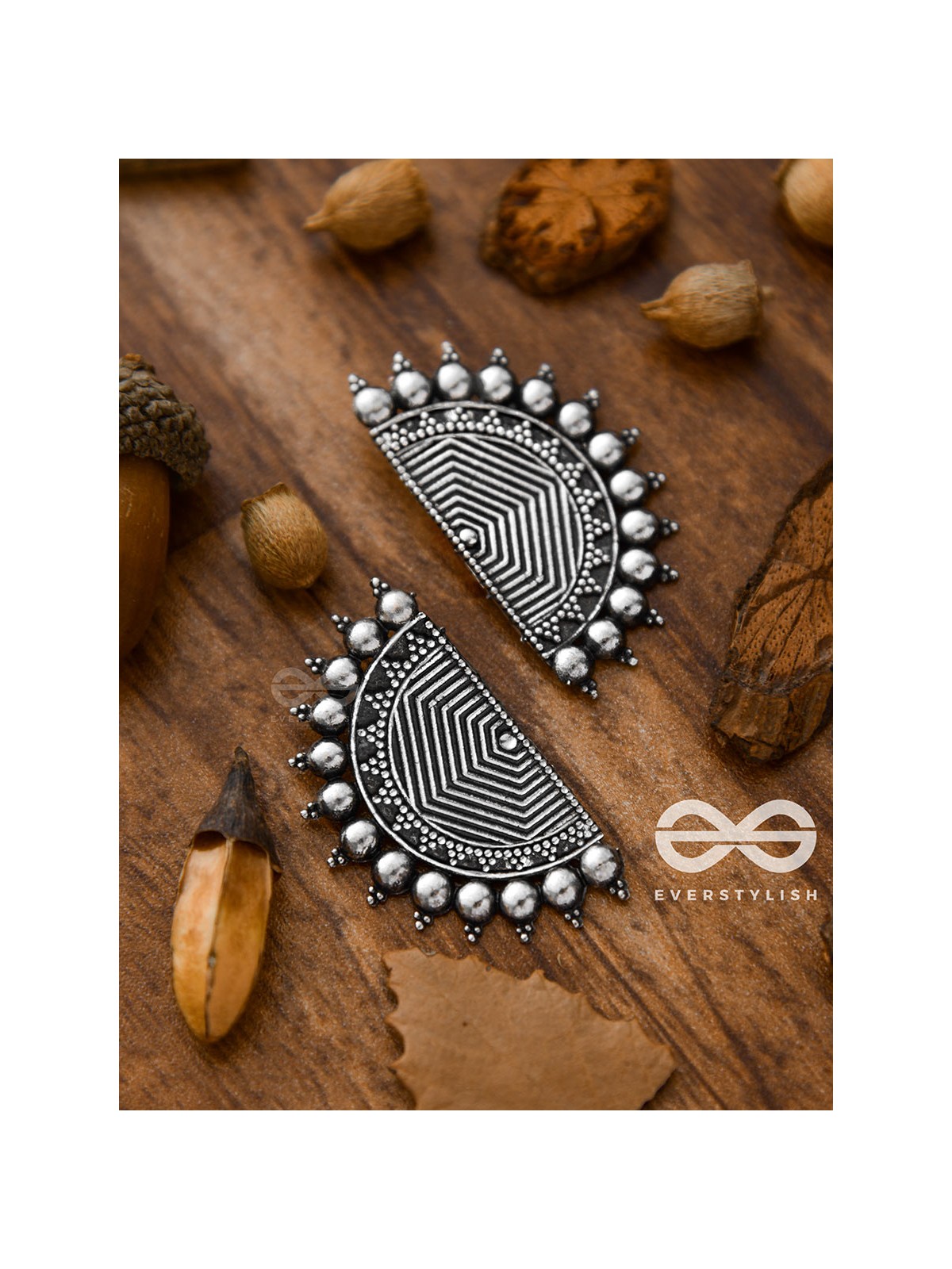 The Geometric Eclipsed Sun - Oxidised Boho Studs