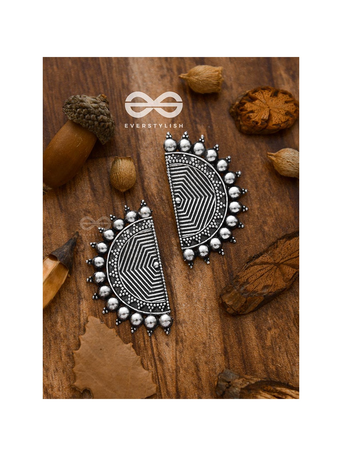 The Geometric Eclipsed Sun - Oxidised Boho Studs