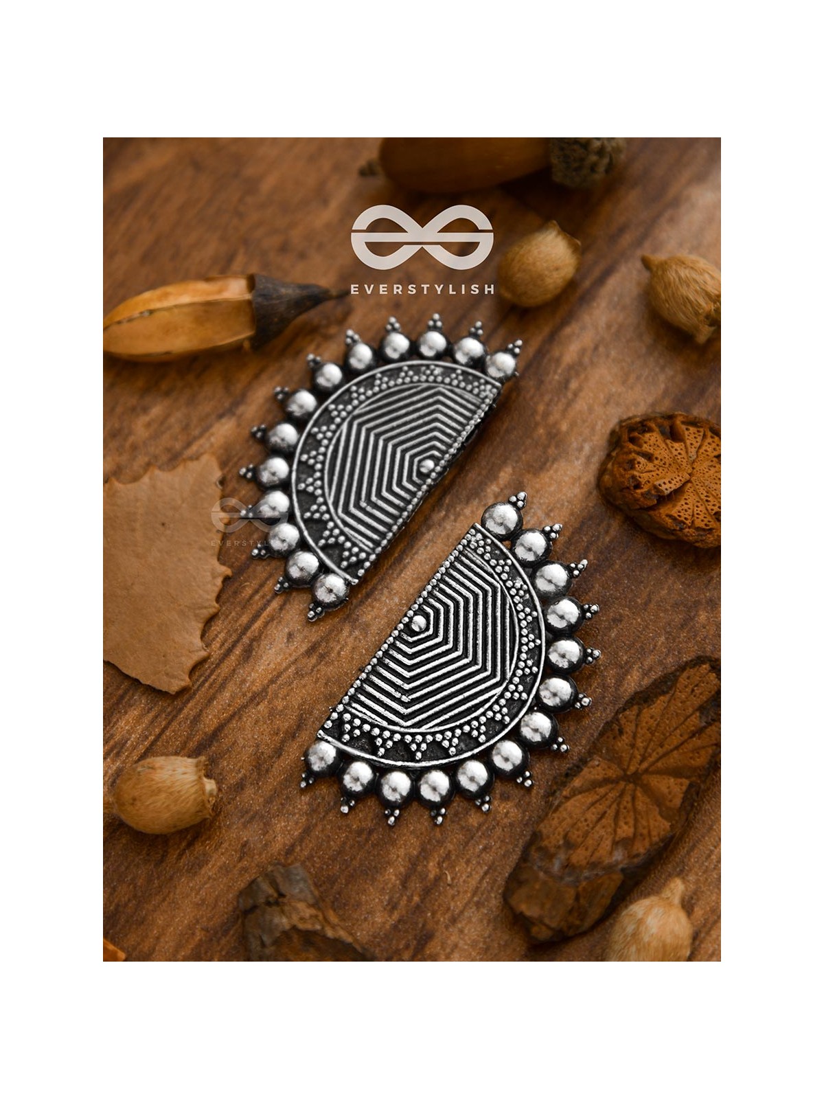 The Geometric Eclipsed Sun - Oxidised Boho Studs
