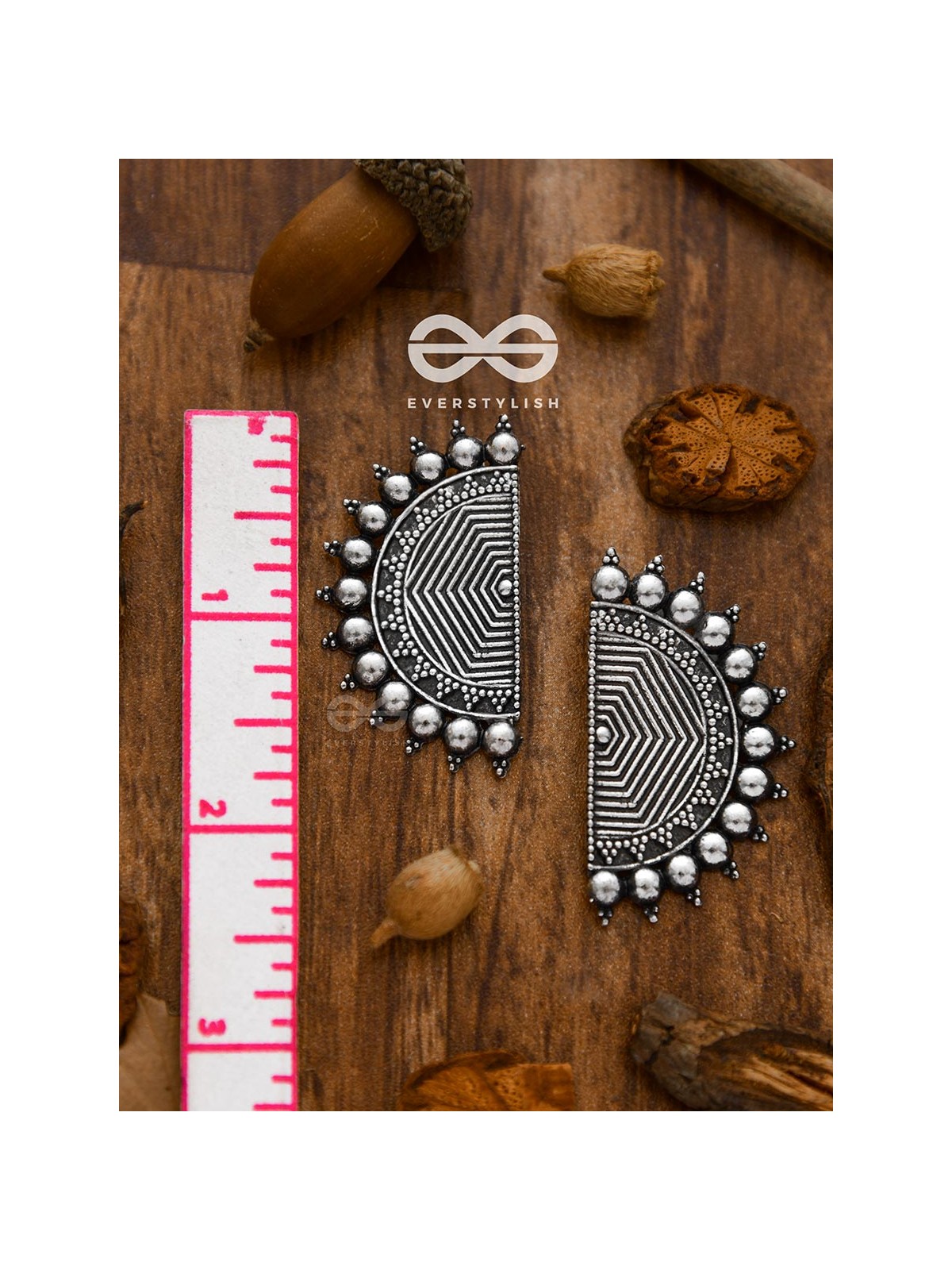 The Geometric Eclipsed Sun - Oxidised Boho Studs