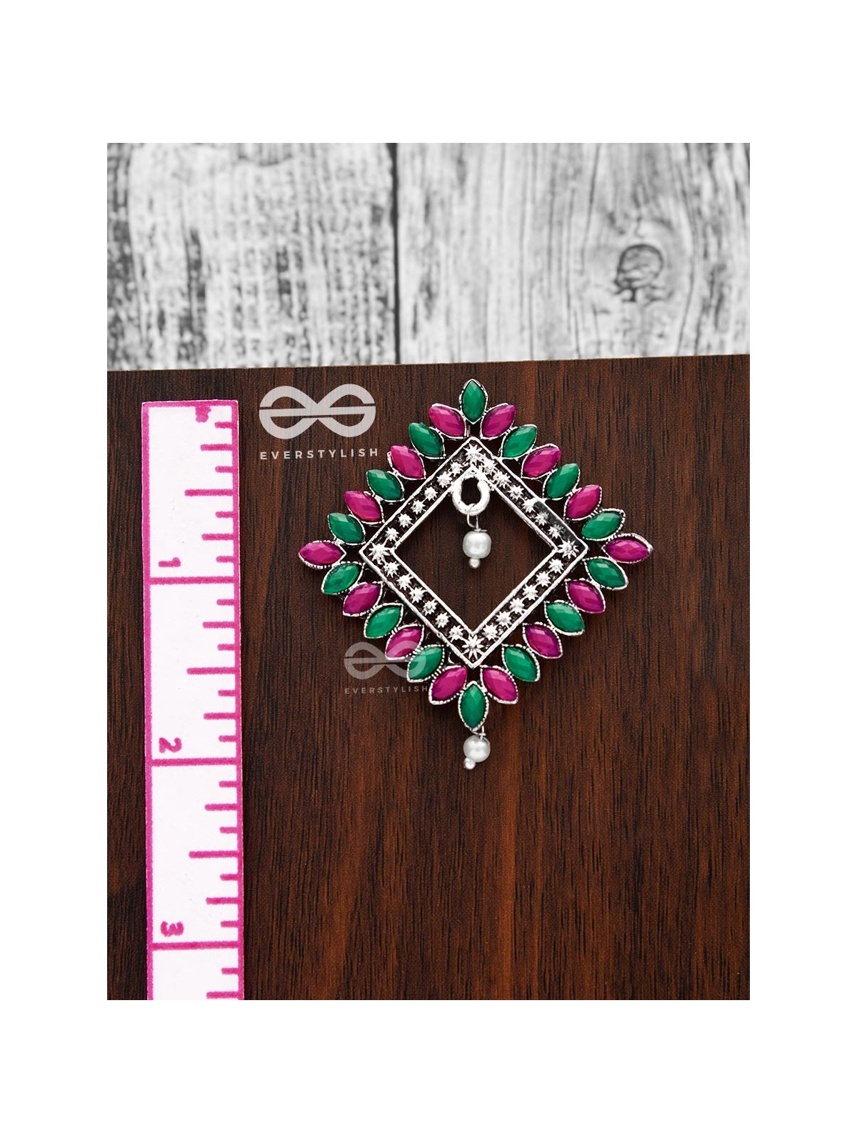 The Elegance Squared Studs (Ruby-Emerald)- Embellished Oxidised Collection
