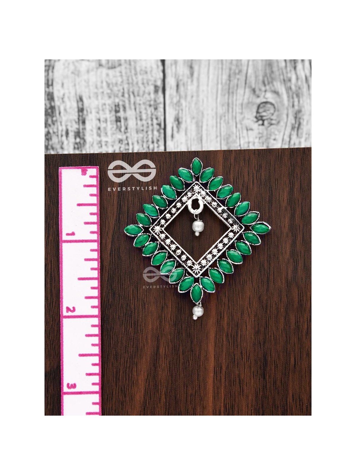 The Elegance Squared Studs (Emerald Green)- Embellished Oxidised Collection
