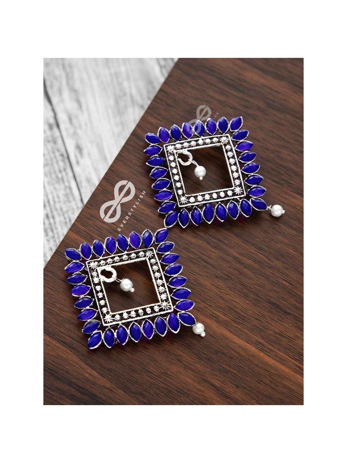 The Elegance Squared Studs (Sapphire Blue)- Embellished Oxidised Collection